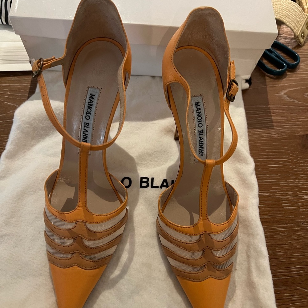 Authentic Manolo Blahnik T Strap With Mesh Size 3… - image 3